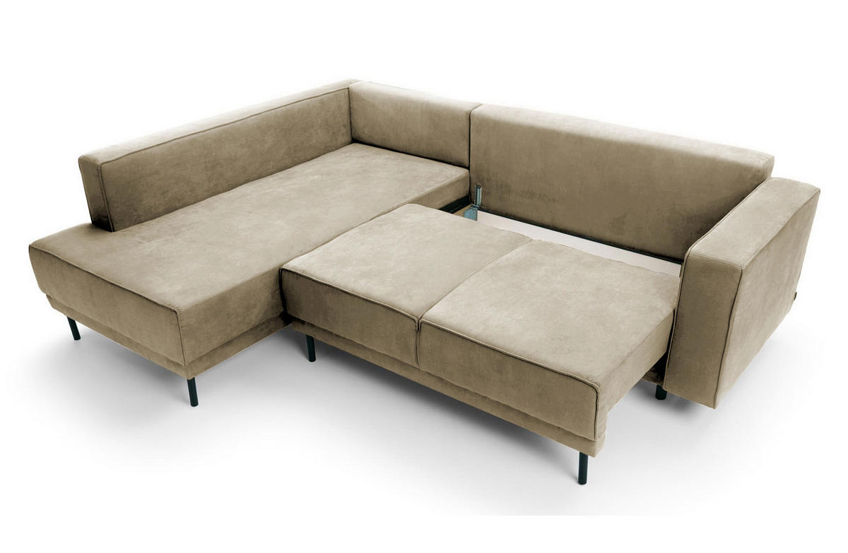 ECKSOFA Rodario Beige Velours - Beige/Schwarz, Textil/Metall (247/187cm) - Selsey