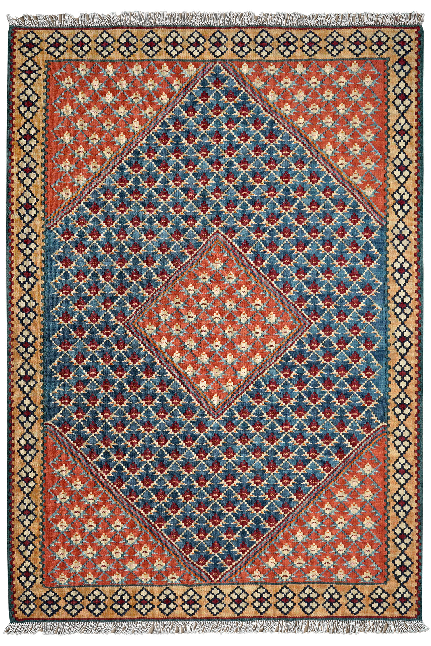 HANDWEBTEPPICH Kelim Senneh Blau 151/106 cm Schurwolle - Blau, Textil (106/151cm) - Looma