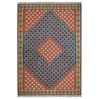 HANDWEBTEPPICH Kelim Senneh Blau 151/106 cm Schurwolle - Blau, Textil (106/151cm) - Looma