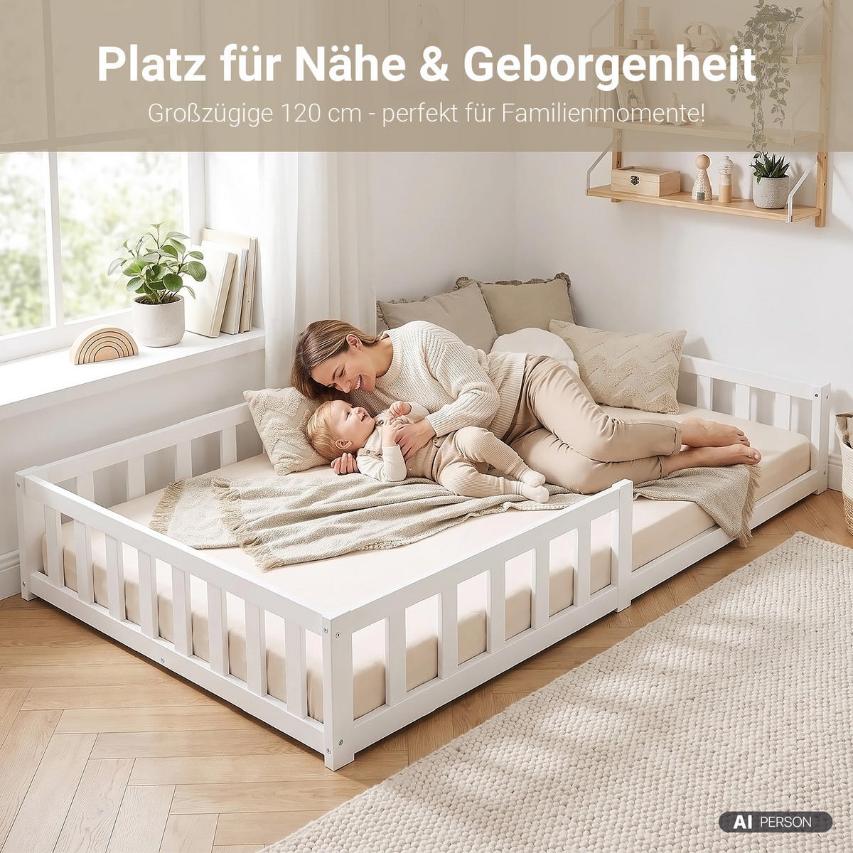 BODENBETT 120x200 cm in weiß Lattenrost + Matratze - Weiß, Holz (120/200cm) - Homestyle4u