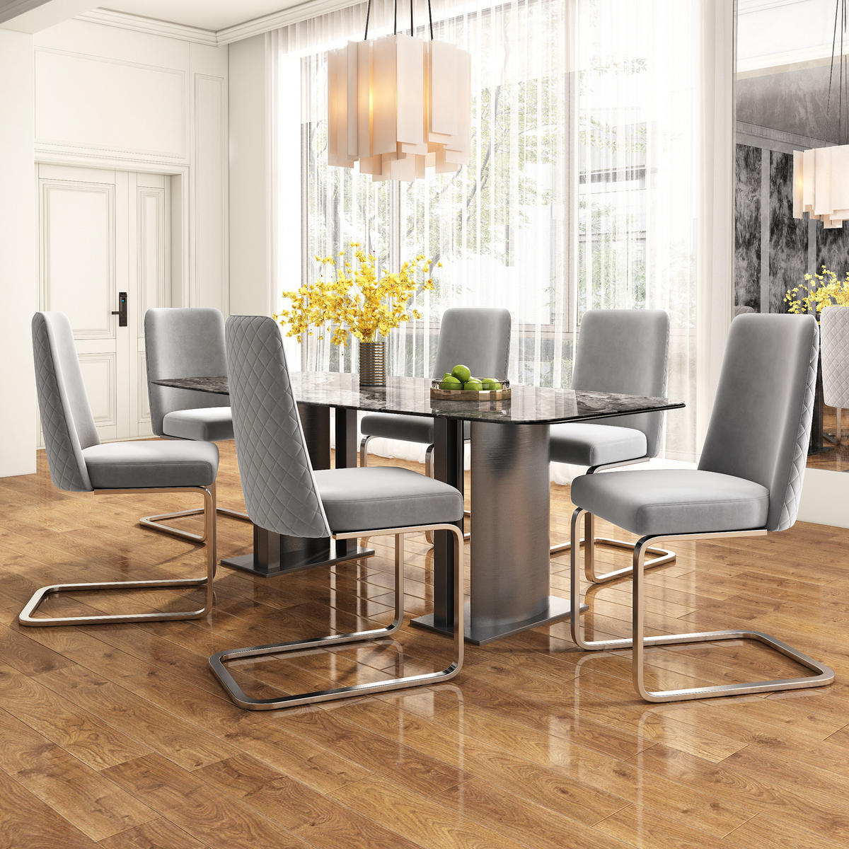 ESSZIMMERSTUHL 2er Set Samt Diamant Grau Silber Metallbeine - Grau, Textil (50.5/89/46cm) - FLIEKS