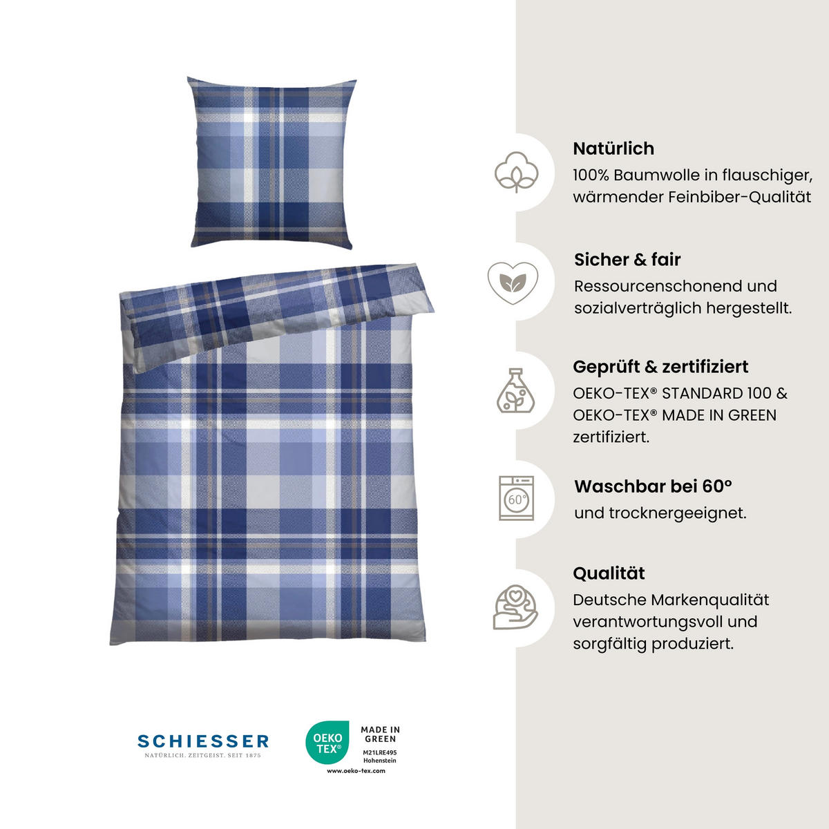 BETTWÄSCHESET Todd - Feinbiber - 2-teilig - 135 x 200 cm - Braun-Blau - Blau, Textil (135/200cm) - SCHIESSER
