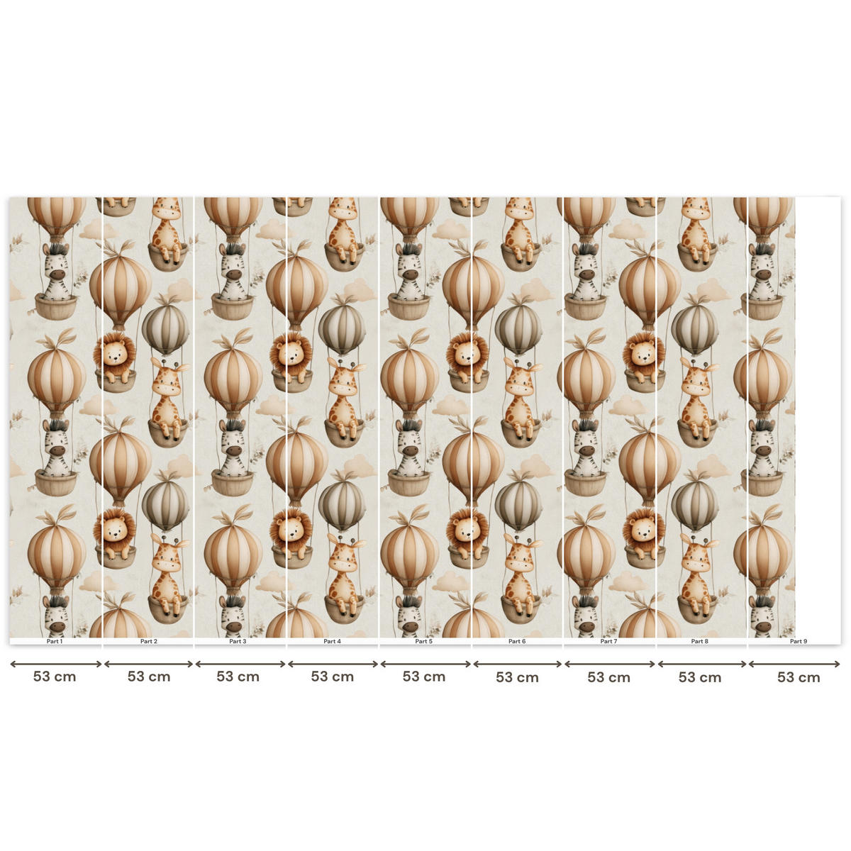 KINDERTAPETE - Safari - Heißluftballons - Taupe - 500x280 cm - Beige, Papier (500/280cm) - OnlyWow