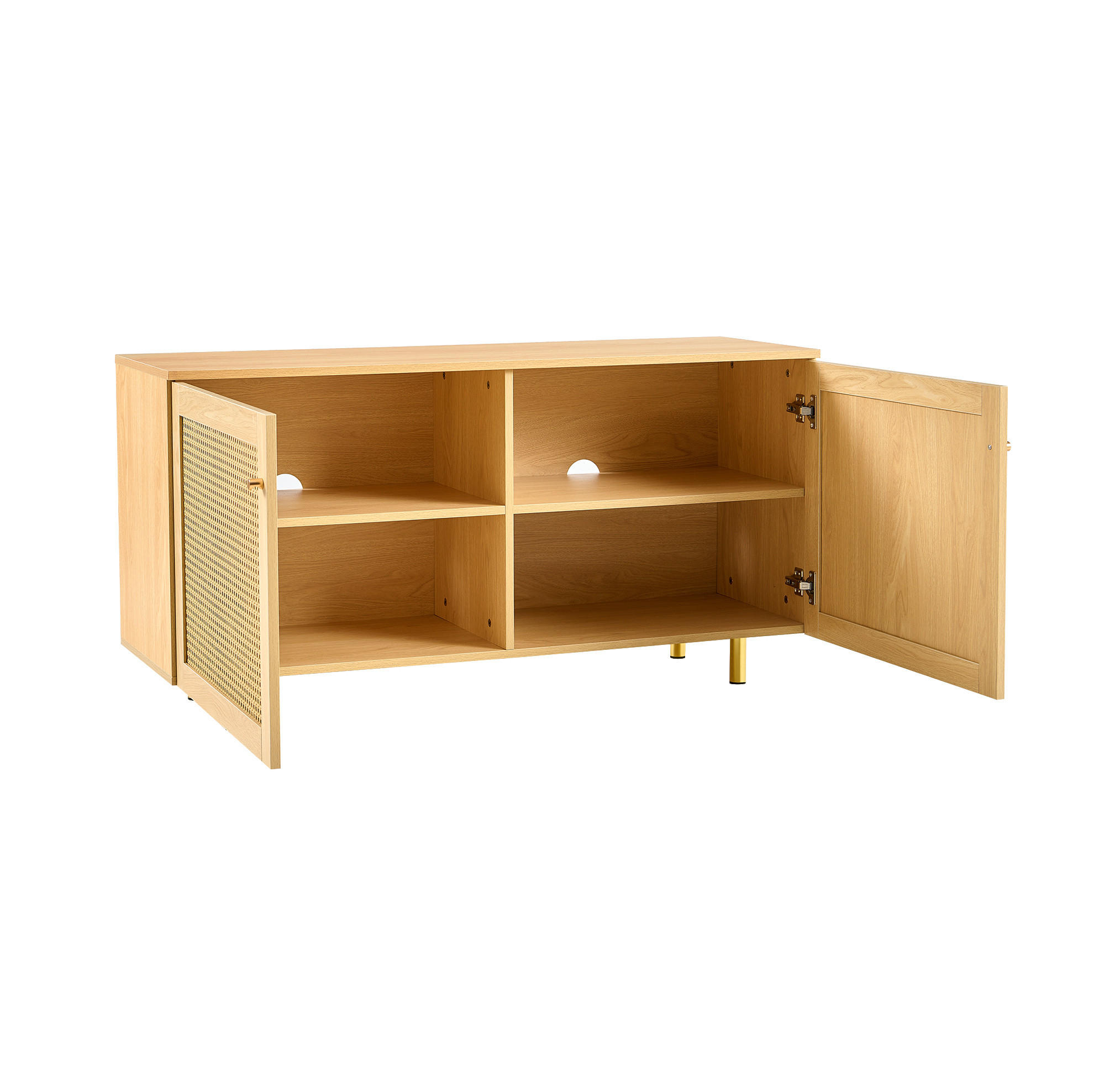 OKWISH BOČNÍ skříň 120/40/63 cm přírodní z MDF s ratanovými dvířky a zlatými úchyty