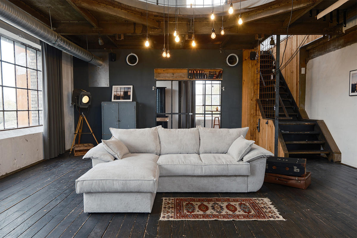 ECKSOFA DAMETO Weiß Cord - Schwarz/Weiß, Kunststoff/Textil (266/174cm) - KAWOLA
