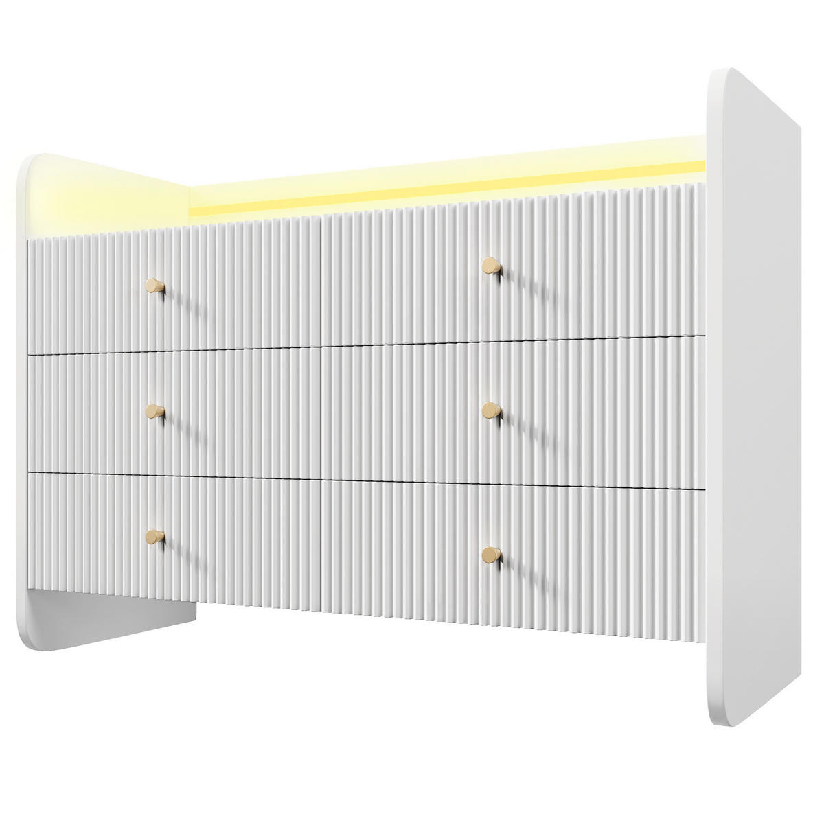 SIDEBOARD mit LED-Beleuchtung 120 x 40 x 75 cm Weiß 6 Schubladen - Weiß, Holzwerkstoff (120/75/40cm) - Meubliv