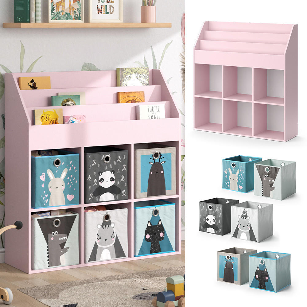 KINDERREGAL Luigi Rosa 107.2 x 114.2 cm mit 6 Faltboxen (grau) - Pink, Holzwerkstoff (107.2/114.2/31.2cm) - Vicco