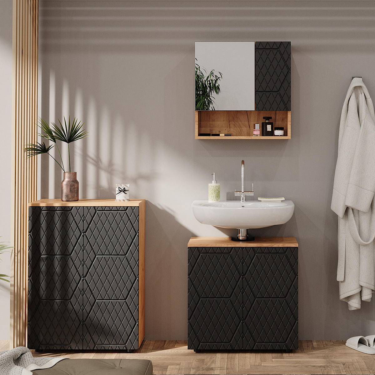 MIDISCHRANK Irma Anthrazit gestreift 60 x 81 cm - Anthrazit, Holzwerkstoff (60/81/30cm) - Vicco