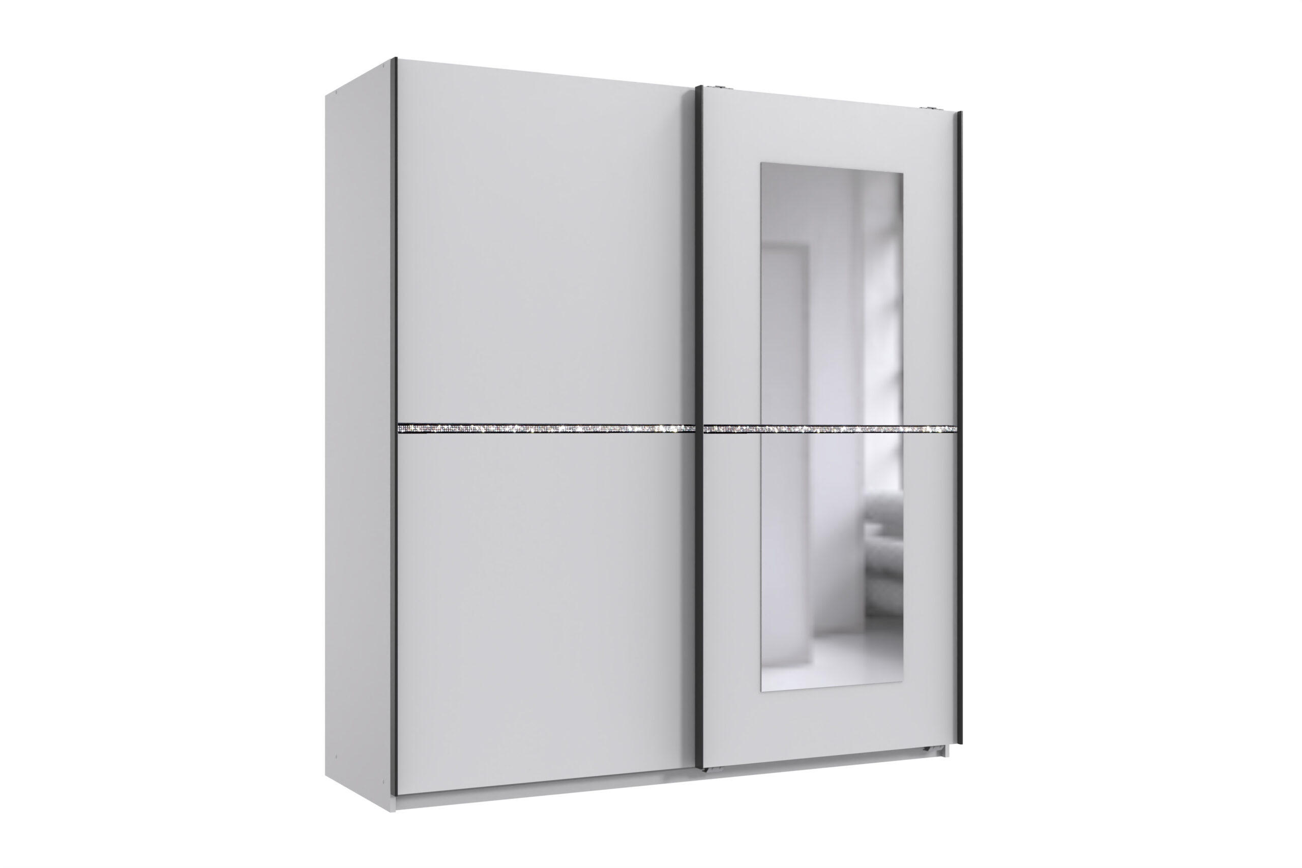 SCHWEBETÜRENSCHRANK Dundee in Weiß mit Strass 180x198x64cm - Weiß, Holzwerkstoff (180/198/65cm)