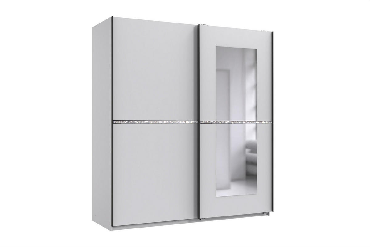 SCHWEBETÜRENSCHRANK Dundee in Weiß mit Strass 180x198x64cm - Weiß, Holzwerkstoff (180/198/65cm)