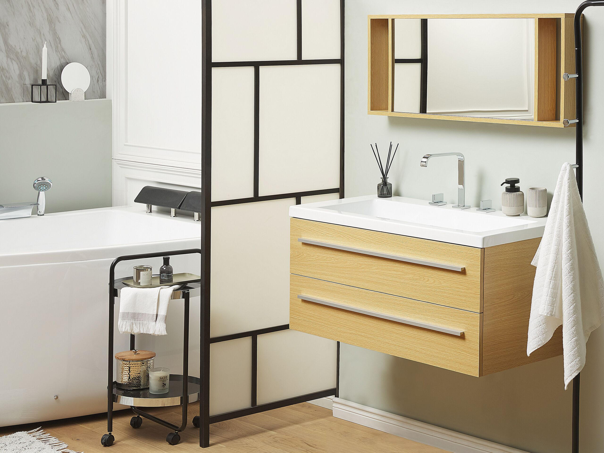 BADMÖBEL Set beige Almeria - Beige/Silberfarben, Holzwerkstoff (101/48/48cm) - Beliani