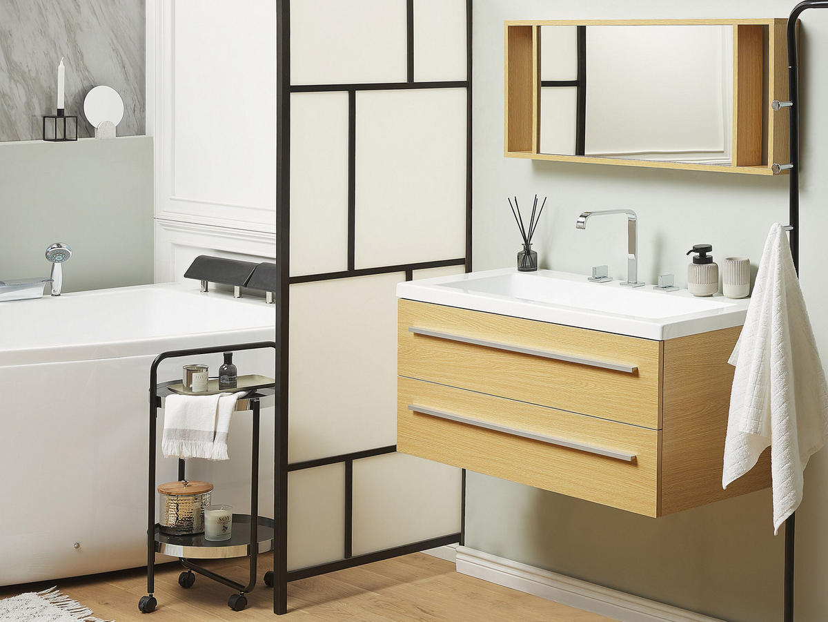 BADMÖBEL Set beige Almeria - Beige/Silberfarben, Holzwerkstoff (101/48/48cm) - Beliani