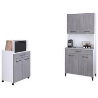 MINIKÜCHE grau, weiß, Set 2-teilig mit Buffet, Mehrzweckschrank - Weiß/Grau, Holzwerkstoff (140/180/45cm) - Parisot Meuble