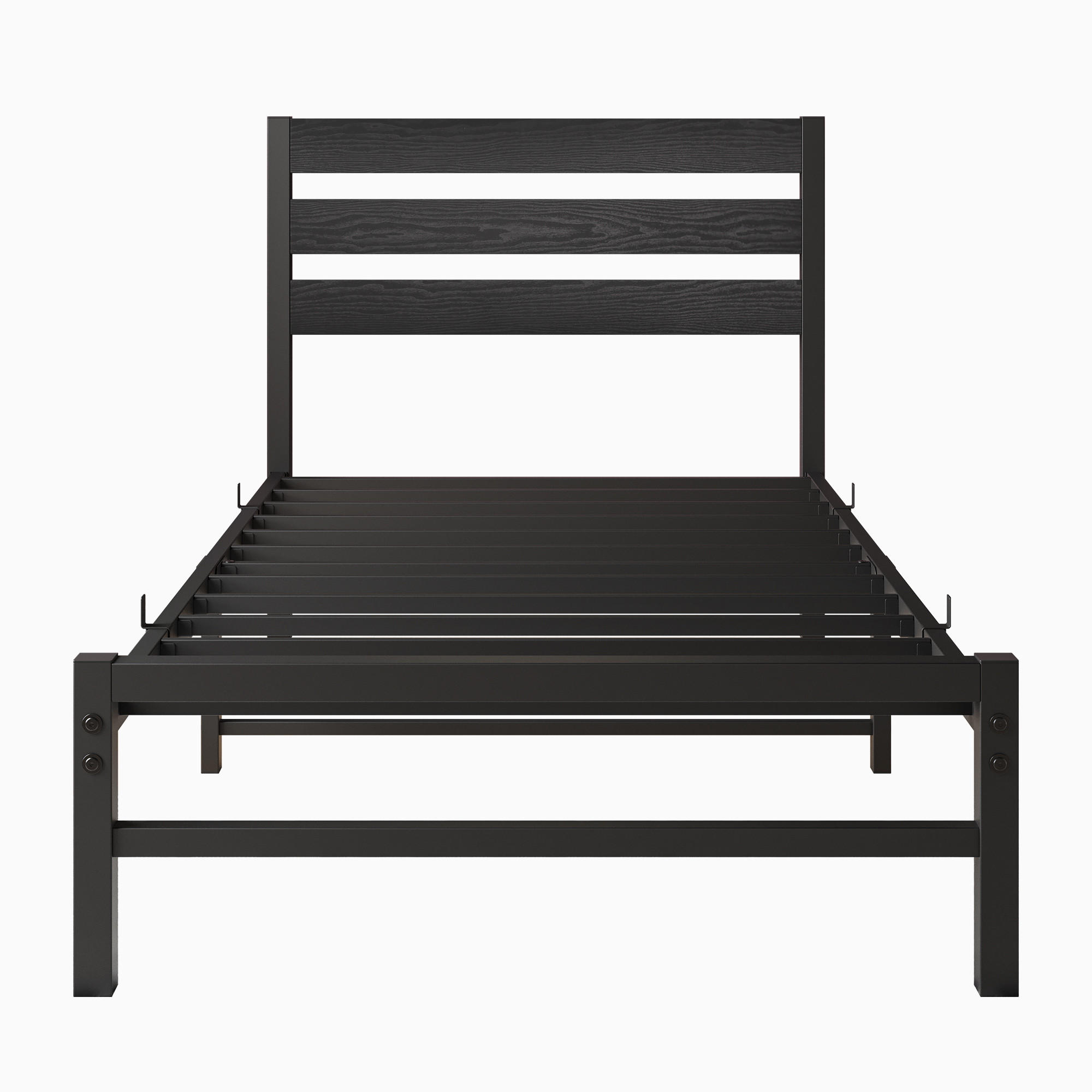 METALLBETT 90/200 mit Stauraum unter dem Bett, mit Lattenrost - Schwarz, Metall (90/200cm) - STILVORA