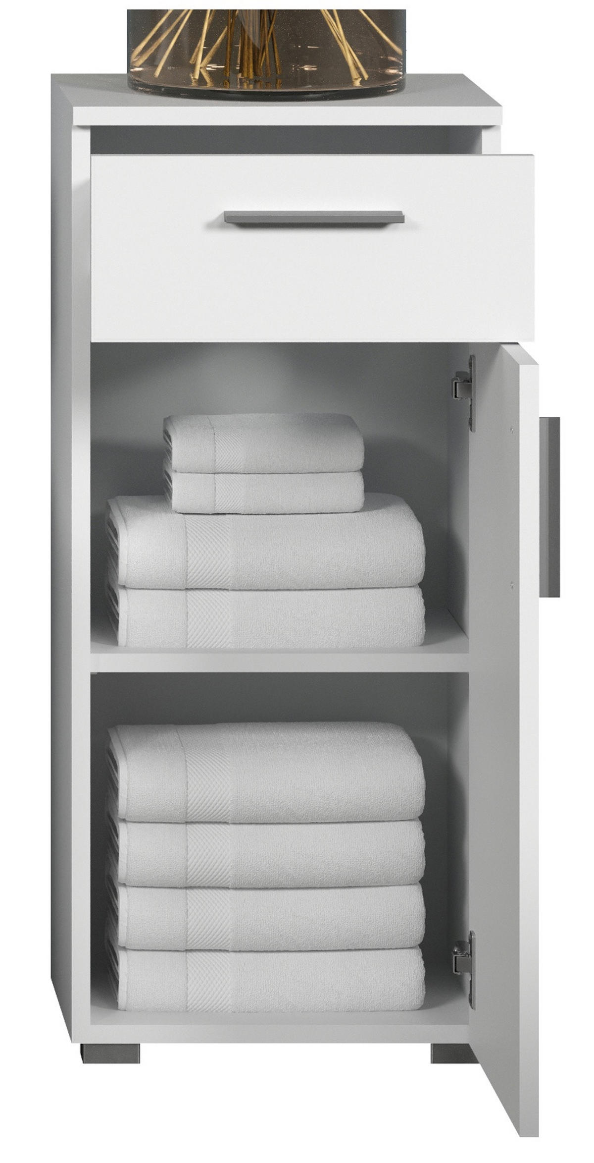 KOMMODE weiß Hochglanz 37 x 83 cm, Badschrank in modernem Design - Weiß Hochglanz/Silberfarben, Holzwerkstoff/Kunststoff (37/83/31cm) - Top.Furn