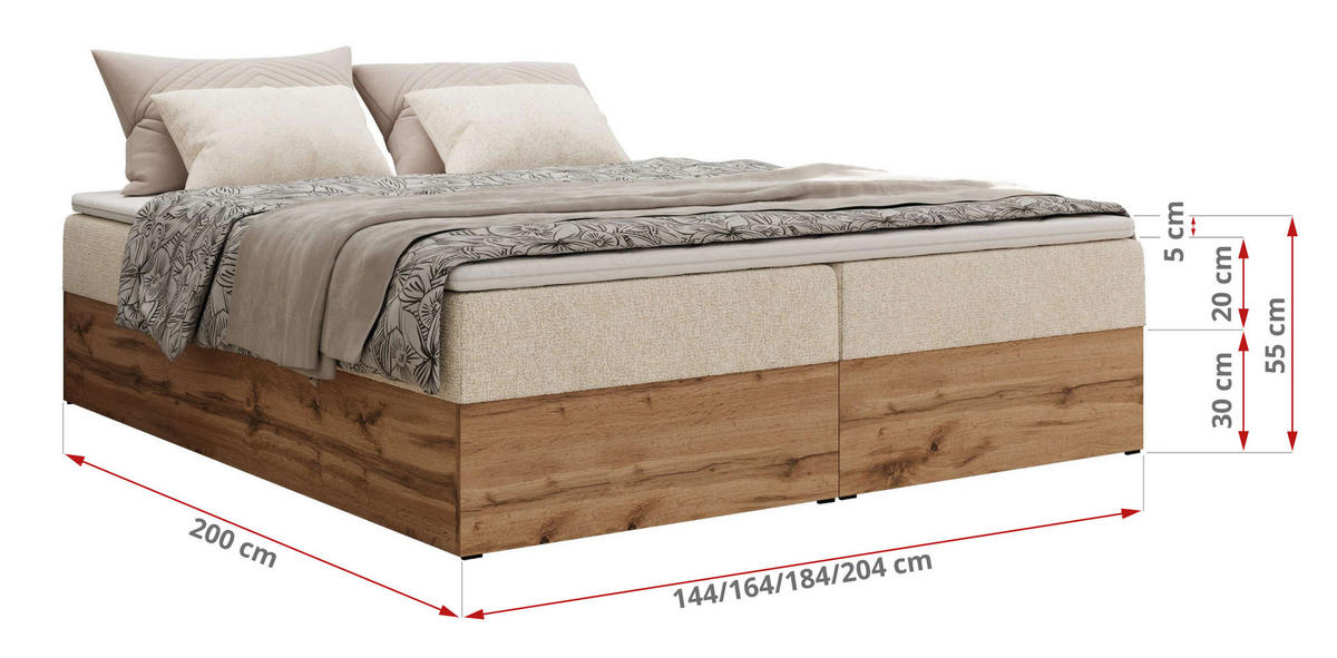 BOXBETT WOOD ZERO 180/200 - Creme Struktur - H4 - Topper T25 - krémová, textil (180/200cm) - MKS