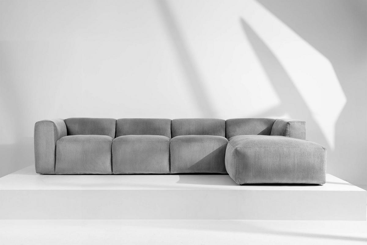 ECKMODULSOFA-RECHTS BUFFO 6-Sitzer mit extrem weicher Sitzfläche, Kordstoff, hellgrau - Hellgrau, Textil (377/180cm) - KONSIMO®