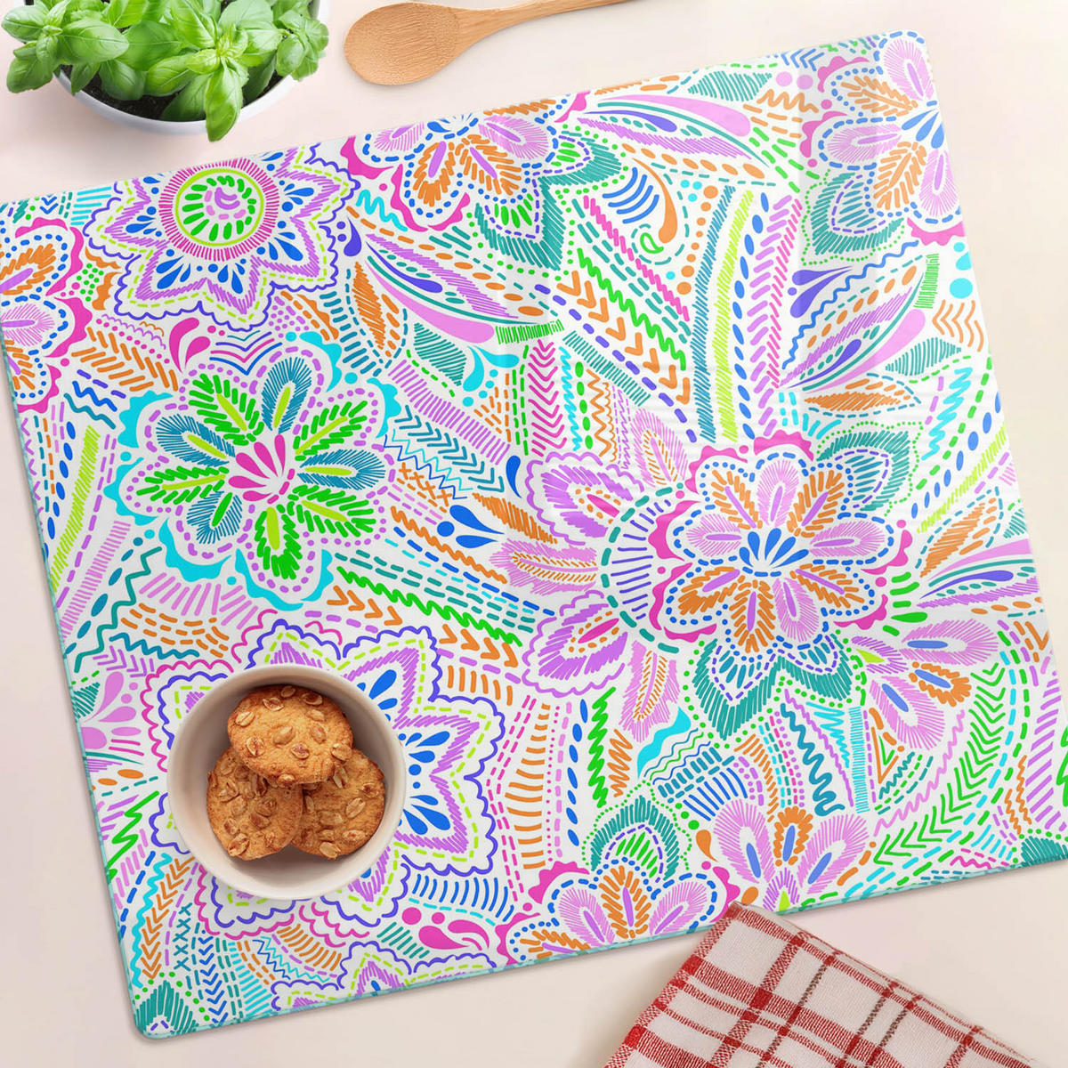 GLASPLATTE 60x52 cm Blumenmuster - Multicolor, Glas (60/0.4/52cm) - TULUP