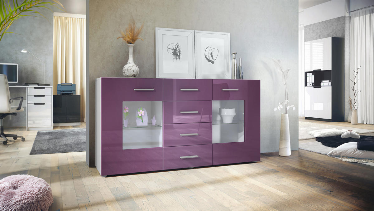 SIDEBOARD Noah Brombeer Hochglanz - Brombeere, Holzwerkstoff (139/72/35cm) - Vladon