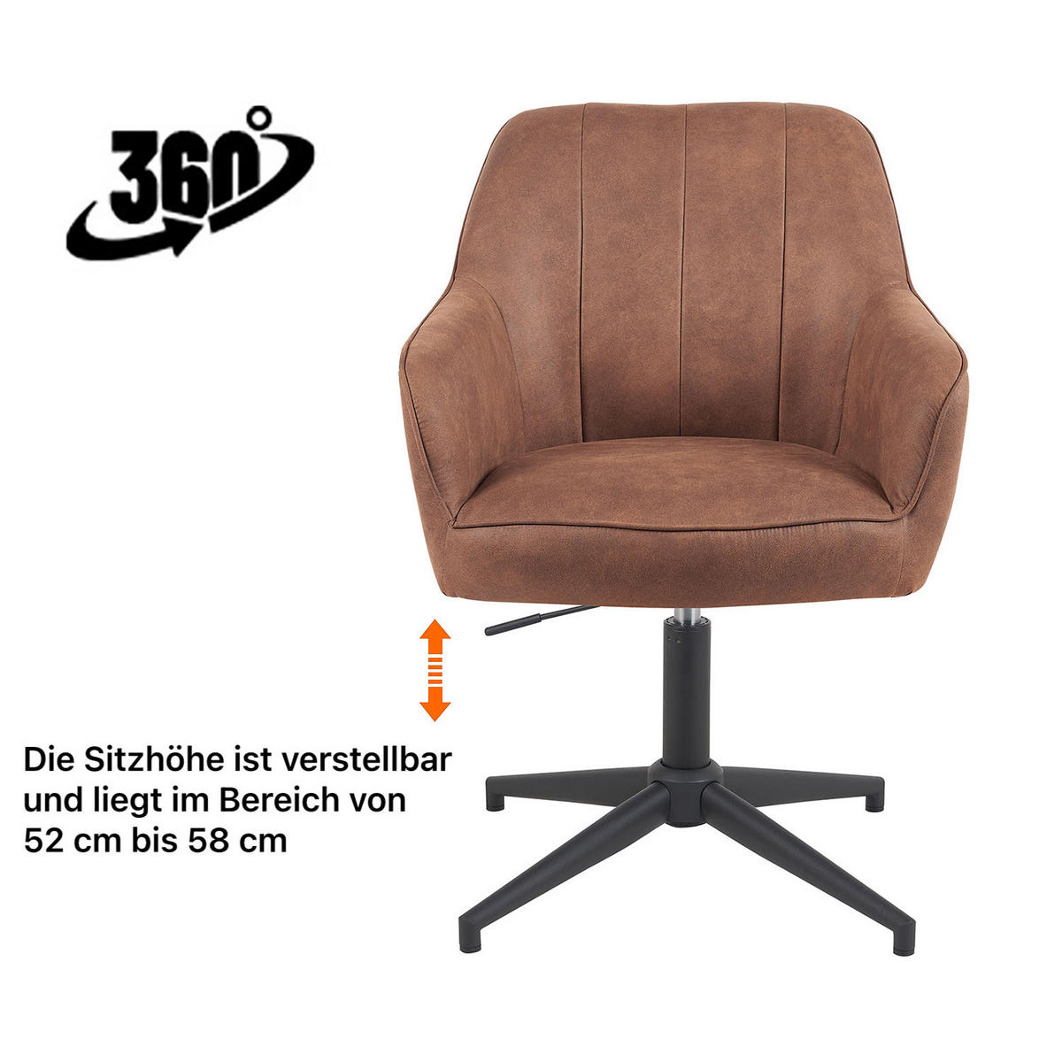BÜROSTUHL Mika-Elin - Schwarz/Braun, Textil/Metall (60/84/65cm) - DUBI Möbel