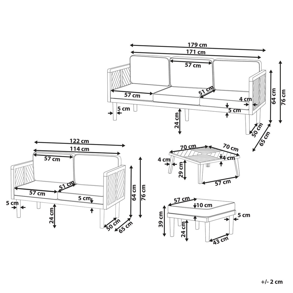 LOUNGE-SET Akazienholz 4-sitzer Hellbraun Baratti - Hellbraun, Holz - Beliani