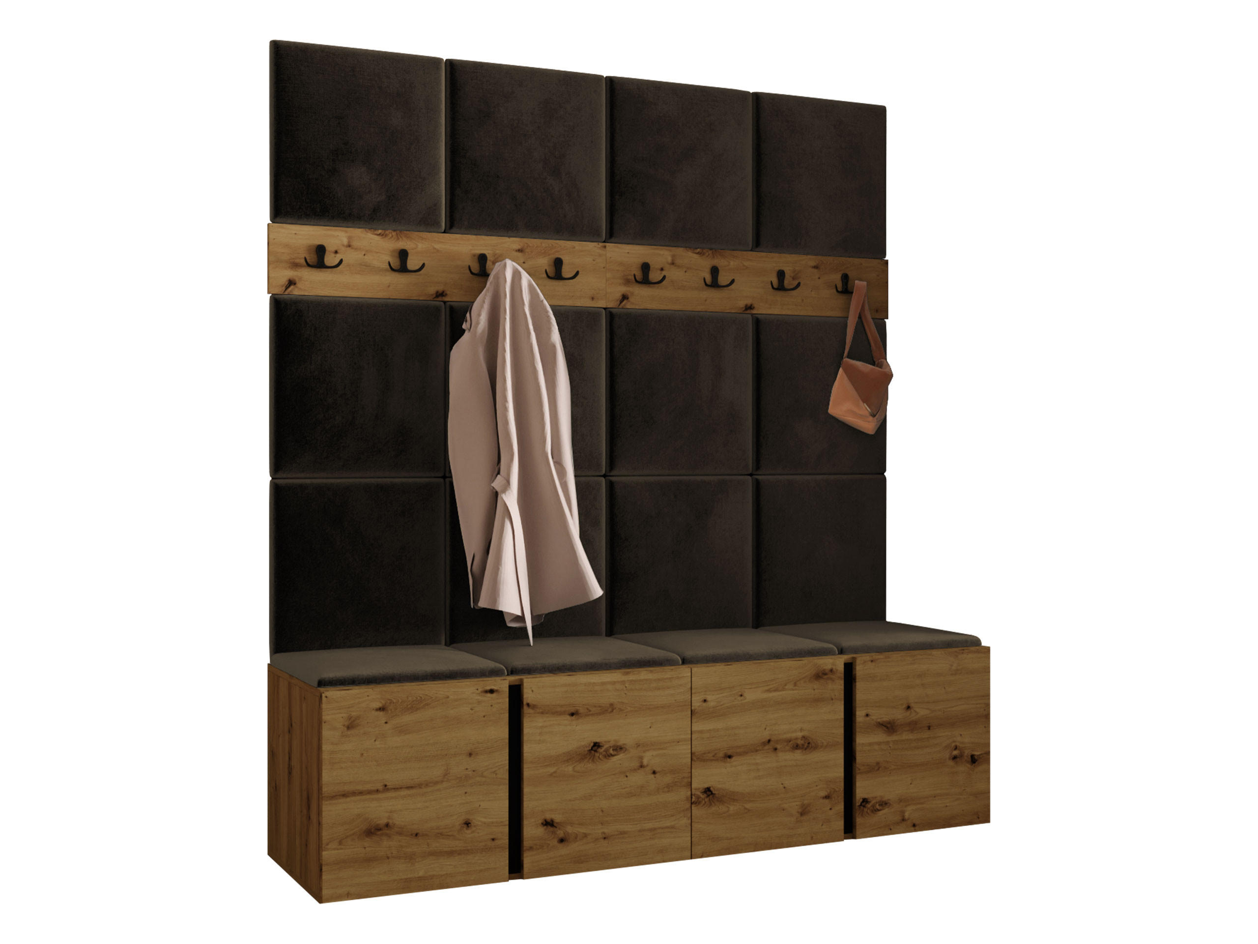MOBILIER PENTRU HOL Orion V - maro/stejar Artisan, material plastic/compozit lemnos (168/186/46cm) - MIRJAN24