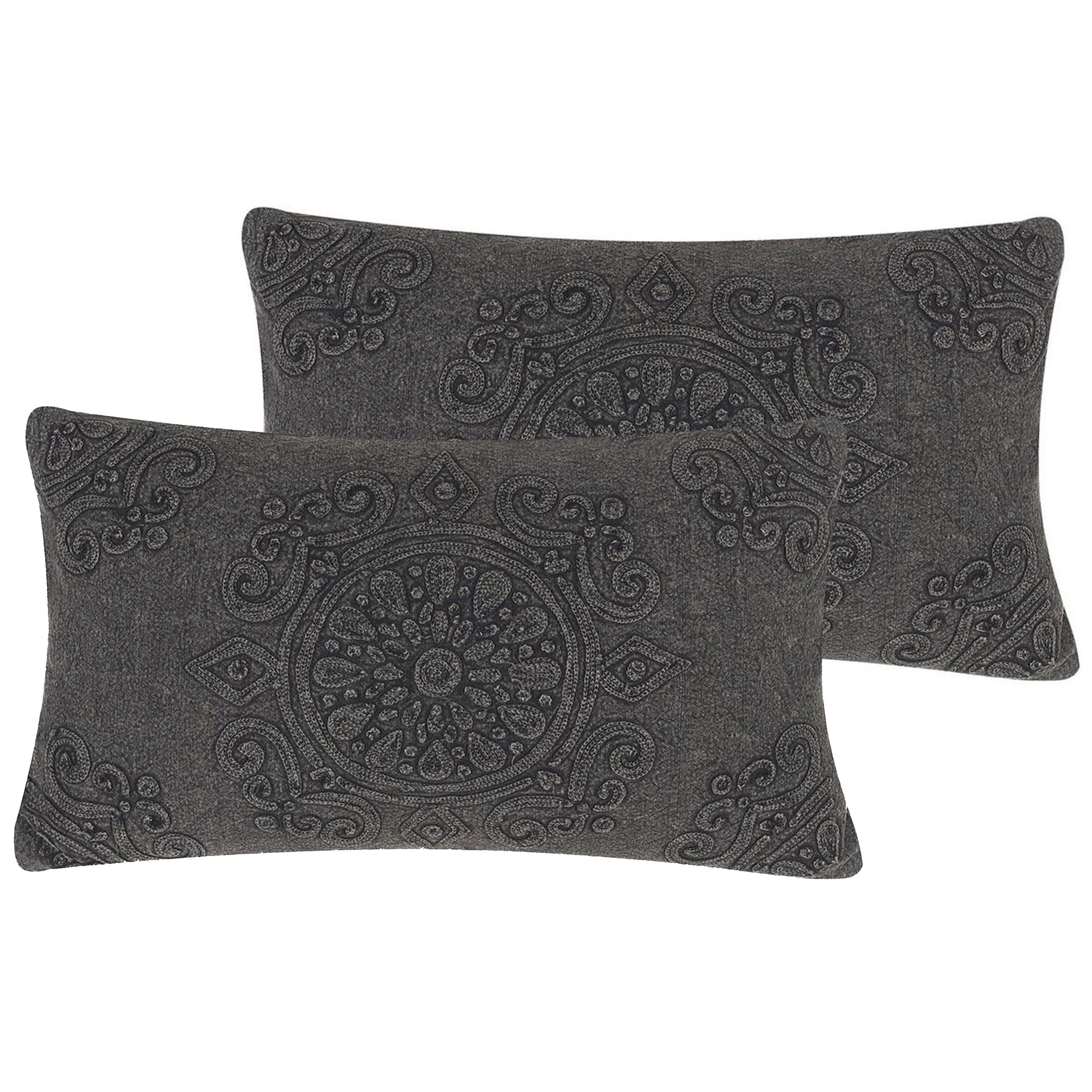 DEKOKISSEN 2er-Set Dunkelgrau 30/50 cm Veloor - Dunkelgrau, Naturmaterialien (30/50cm) - Beliani