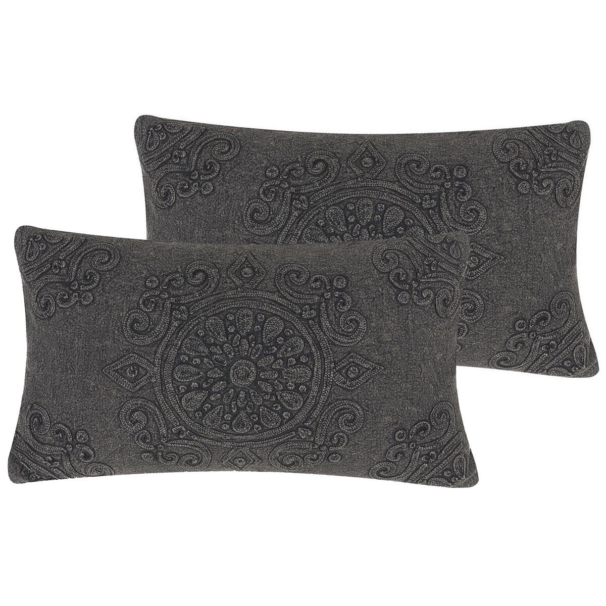DEKOKISSEN 2er-Set Dunkelgrau 30/50 cm Veloor - Dunkelgrau, Naturmaterialen (30/50cm) - Beliani