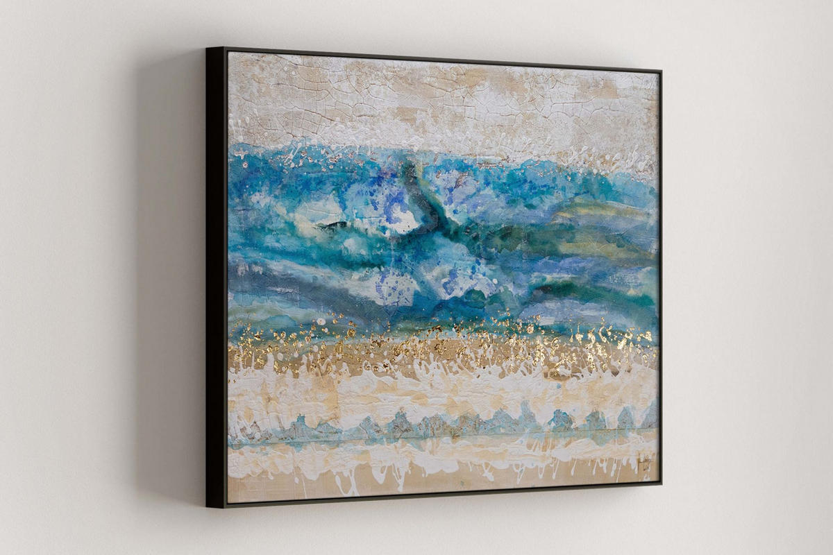 OLEJOMAĽBA 100/75 cm, Príroda a krajina - modrá/béžová, drevo/textil (100/75cm) - KUNSTLOFT