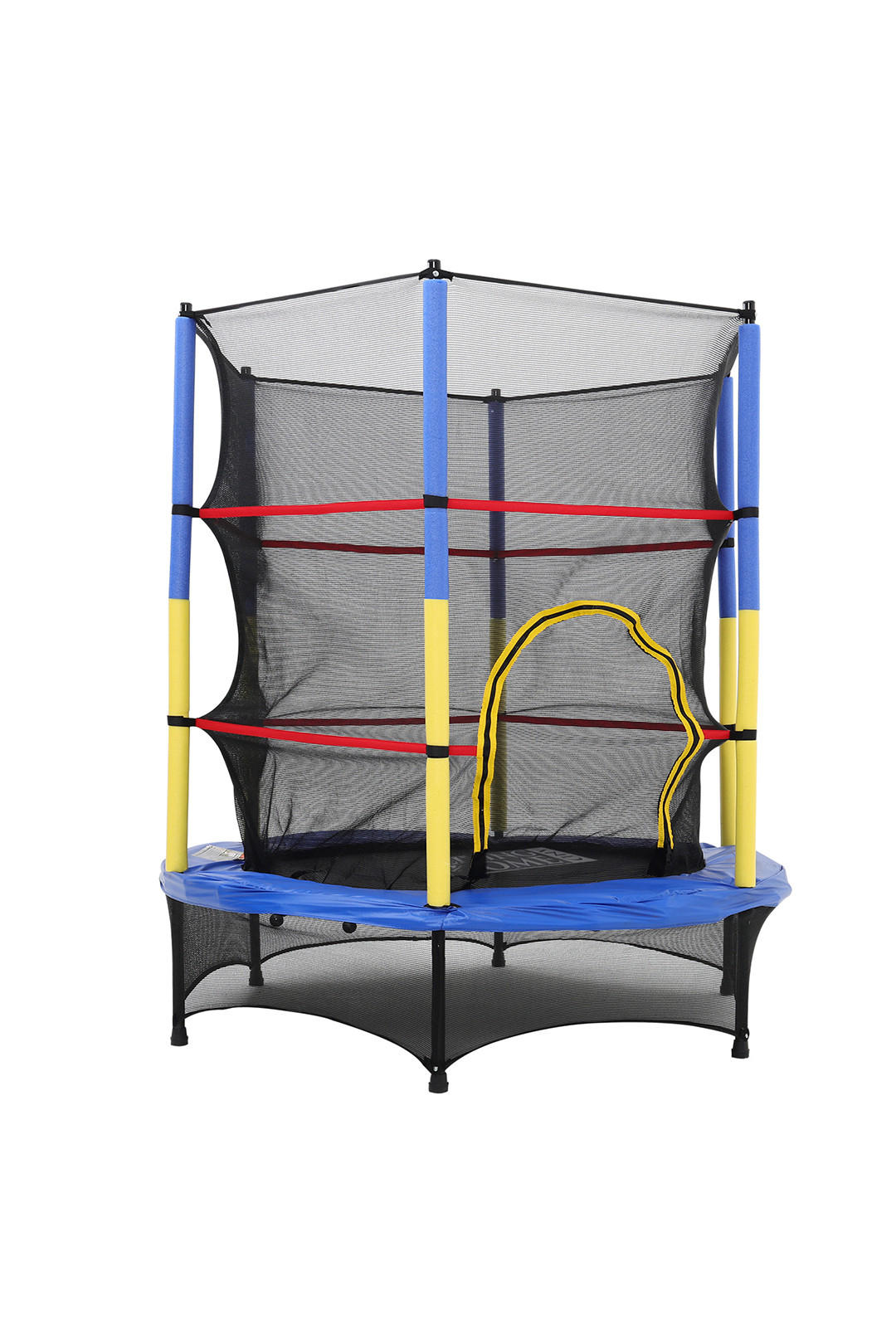TRAMPOLIN mit Sicherheitsnetz aus Stahl, PP, EPE, Gummiseile in Blau + Gelb + Schwarz für Kinder 137.16 cm Durchmesser x 160 cm Höhe - Schwarz, Metall (137/137/160cm) - Livingandhome