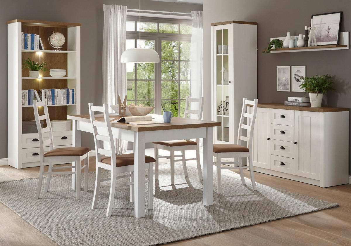 ESSTISCH weiß Pinie, Eiche hell Landhaus, Küchentisch ausziehbar 160 - 200 cm - Eichefarben/Weiß, Holzwerkstoff (200/90/82cm) - Furn.Design