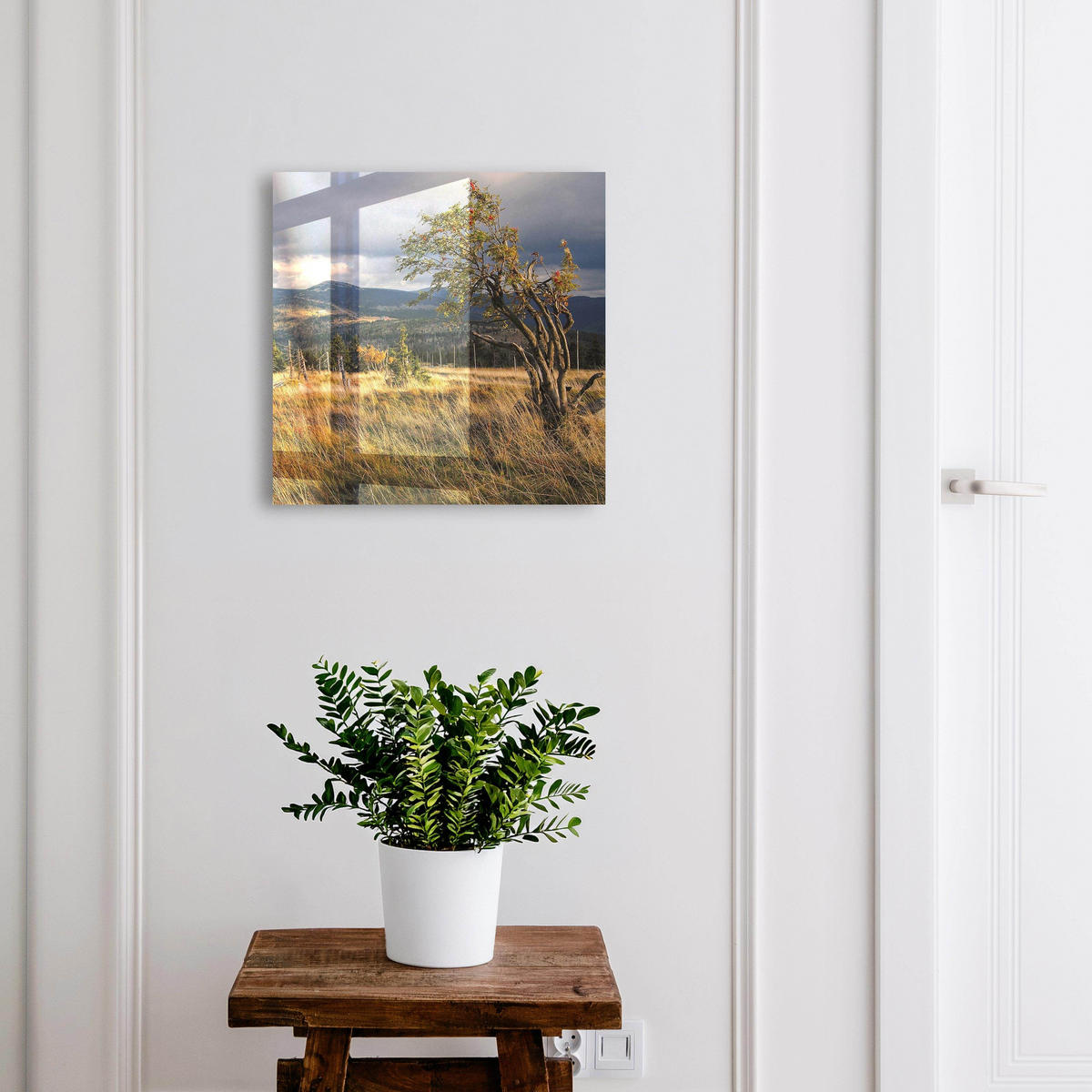 SCHLÜSSELBOX Schwarz 30x30 cm- Türöffnung nach rechts - Herbstlandschaft - Grün, Metall (30/30/5cm) - TULUP