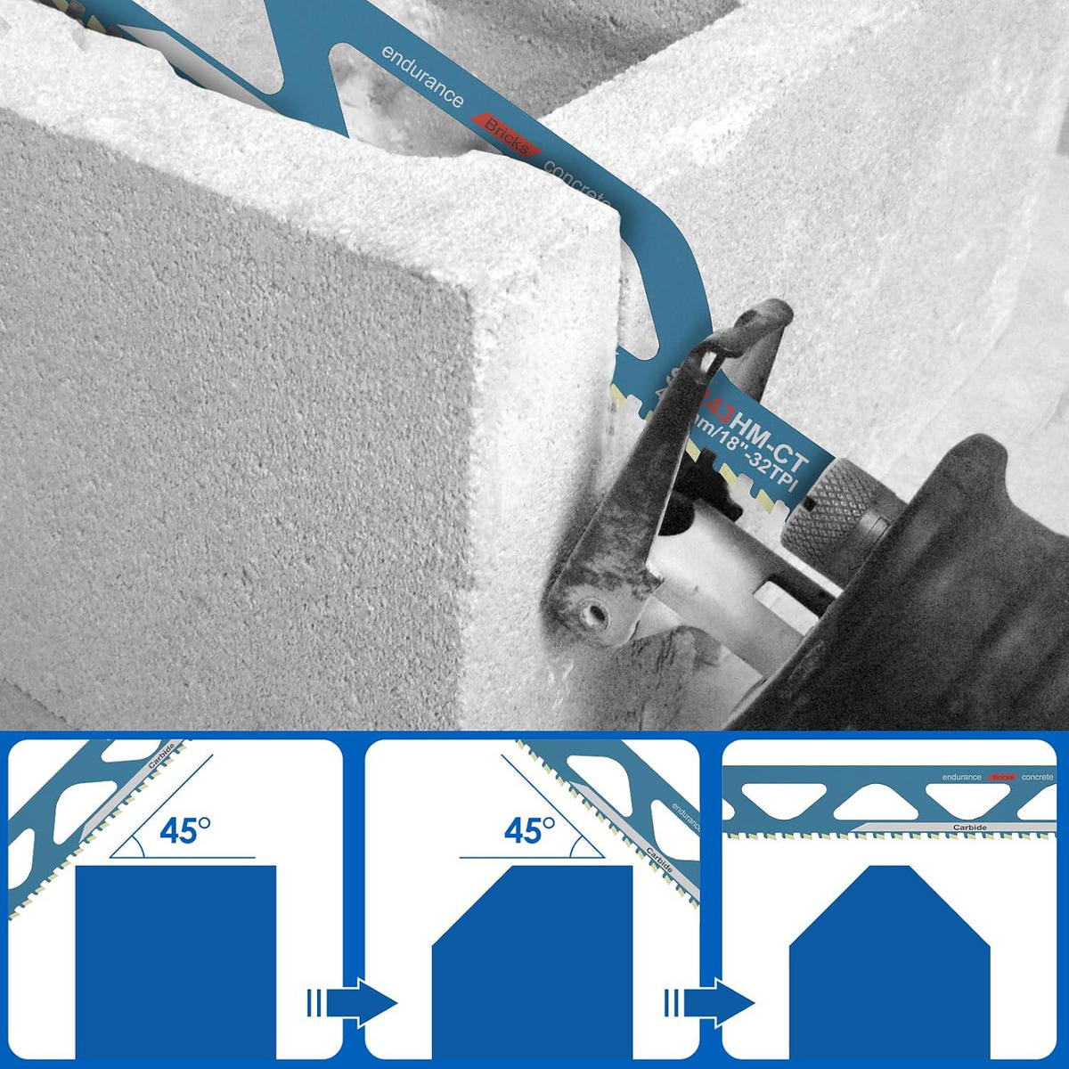 SÄGEBLATT - geeignet für Porenbeton, Ziegel, Zementplatten und Beton, 455 mm lang. - Blau, Metall (45.5/5.2/1cm) - DCA