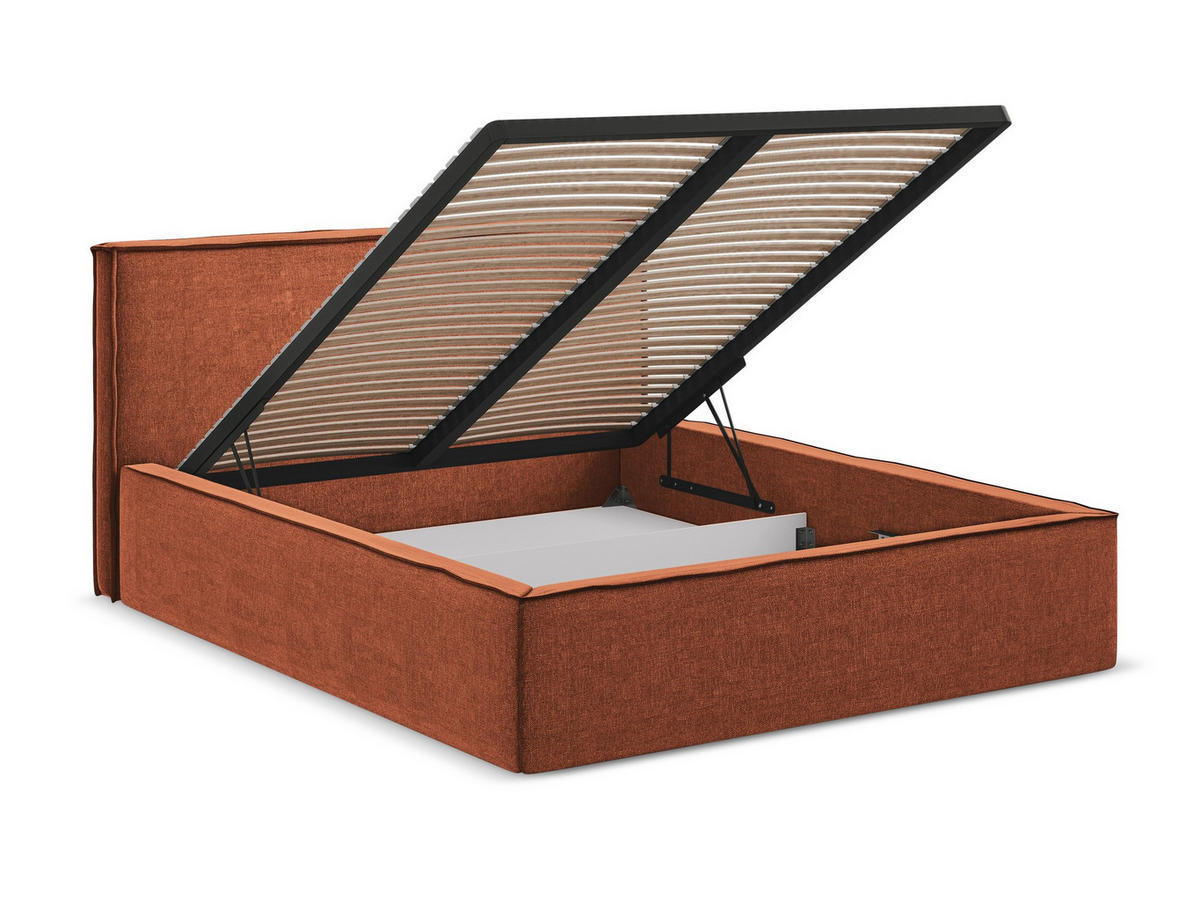 POLSTERBETT mit Bettkasten und Lattenrost 160x228 Orange - Terra cotta/Schwarz, Kunststoff/Textil (140/200cm) - Makamii