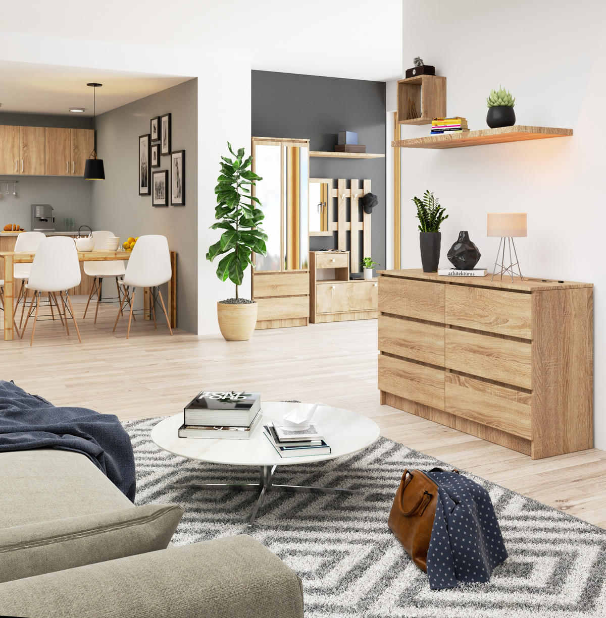 KOMMODE Eiche Sonoma 77/120/40 - Sonoma Eiche, Holzwerkstoff (120/77/40cm) - RAUMHIRSCH FURNITURE