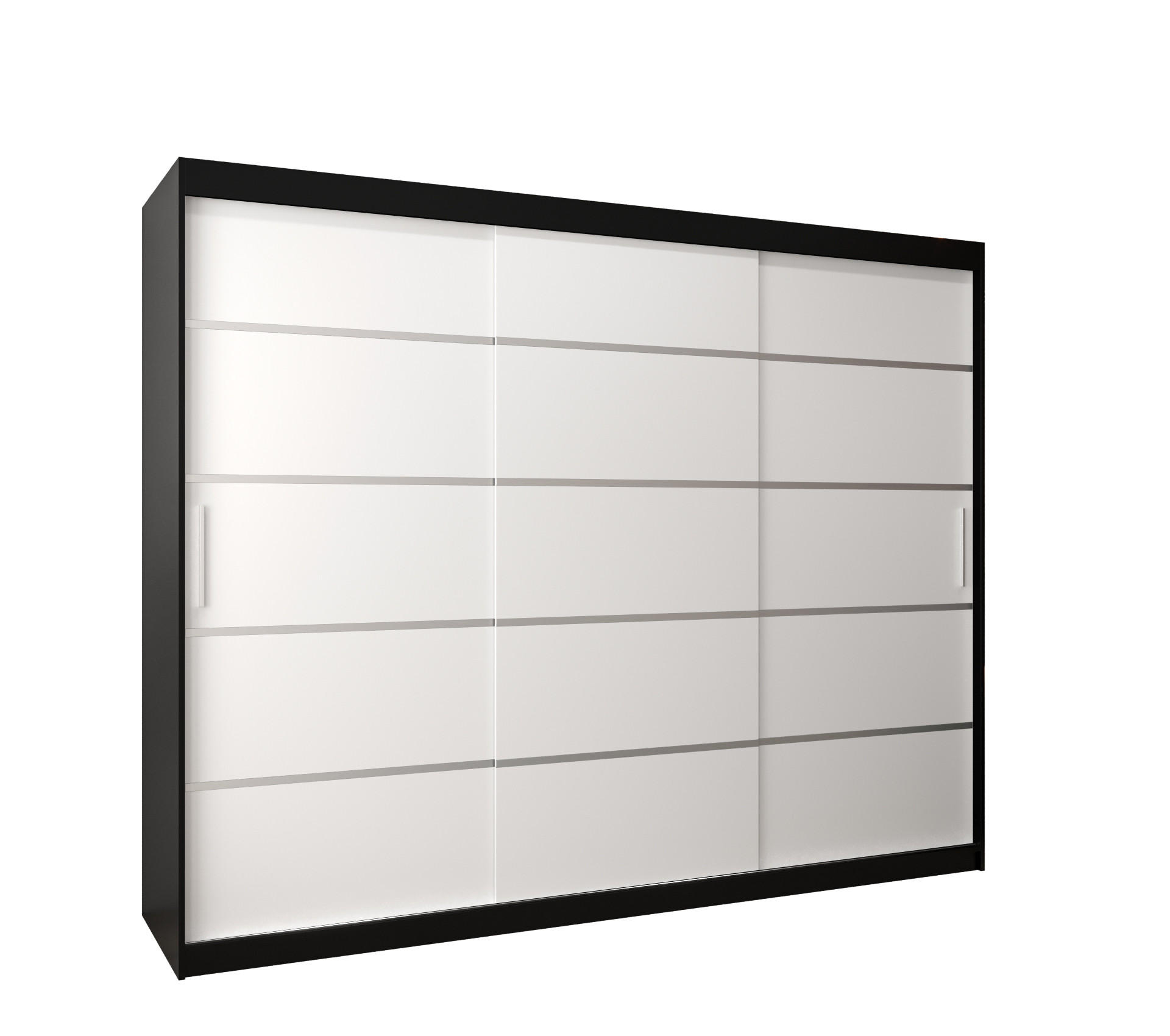 Möbel Kryspol Schwebetürenschrank Schwarz, Weiß, Silber 250x200x62 cm