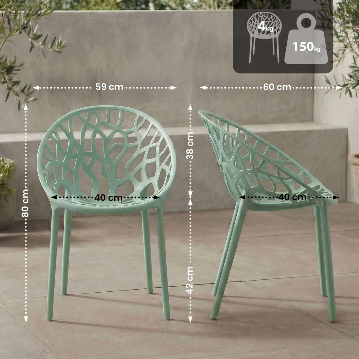 GARTENSTUHL Kunststoff Hellgrün - Hellgrün, Kunststoff (59/80/60cm) - CLP