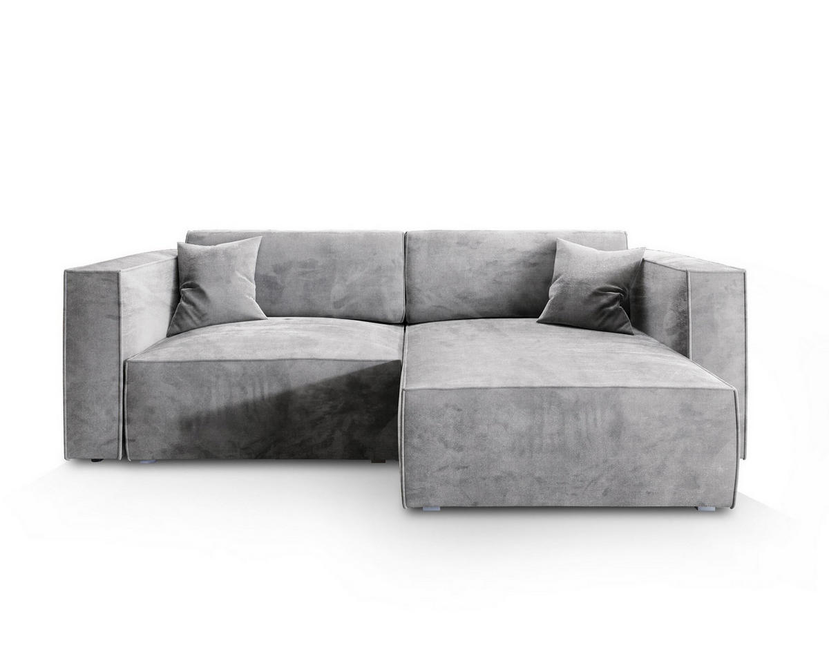 ECKSOFA NERIO M Hellgrau Velours-Stoff mit Schlaffunktion - Hellgrau, Holz (245/148cm) - MASSENO