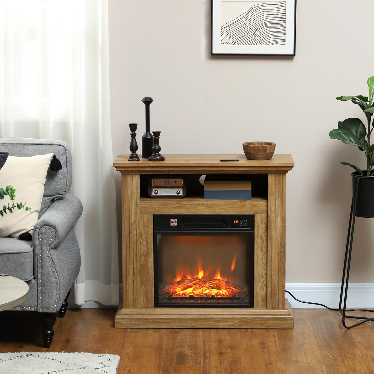 ELEKTROKAMIN DE-17042 3D-Flammeneffekt mit Fernbedienung Holzoptik Braun - Braun, Holzwerkstoff (81.5/76.2/30cm) - ComfortXL
