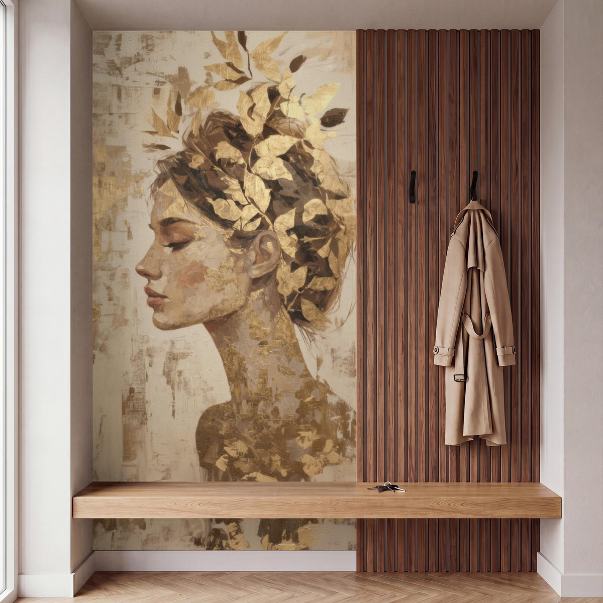 TAPETE - Frau - Gold - Abstrakt - Textur - 140x300 cm - Goldfarben, Papier (140/300cm) - OnlyWow