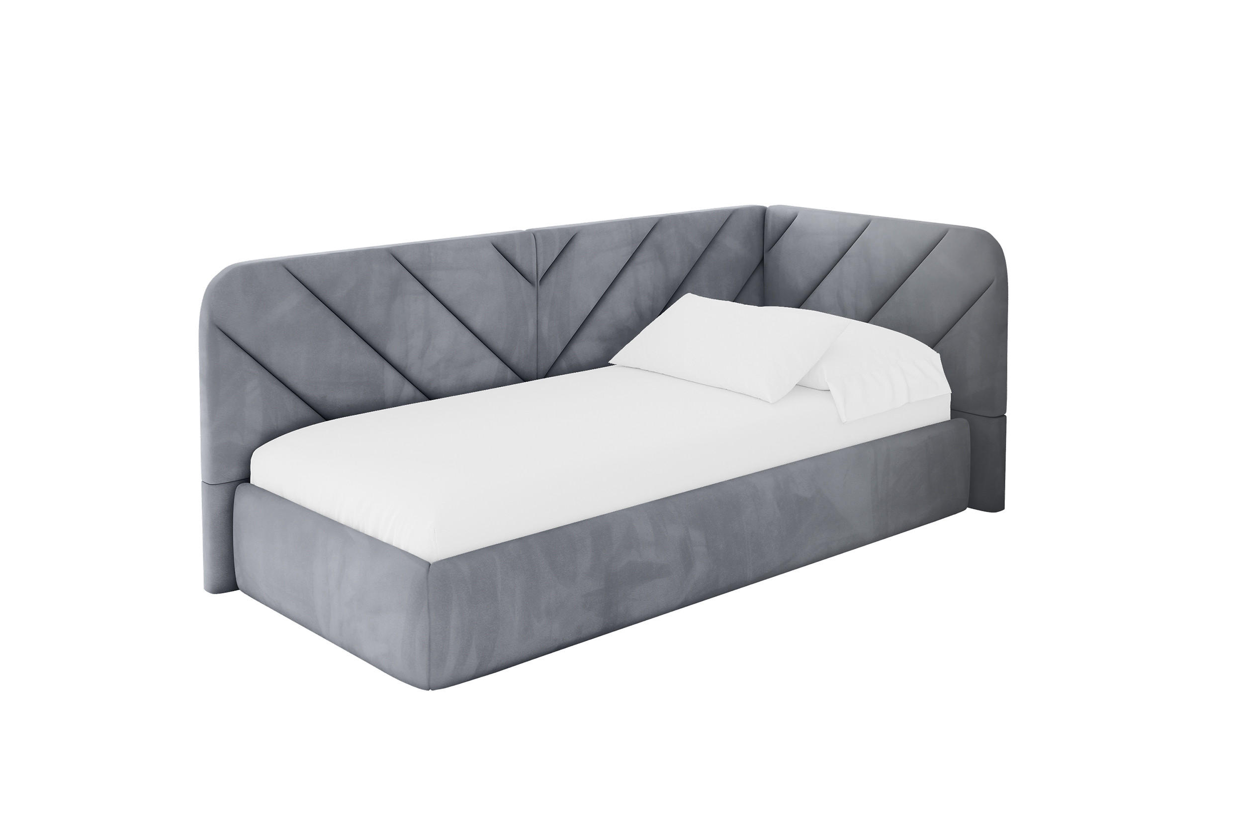 EINZELLBETT Jugendbett mit Bettkasten und Matratze H3/H4, Links - FIKY 90x200 Grau - Grau, Holzwerkstoff/Textil (90/200cm) - ALTDECOR