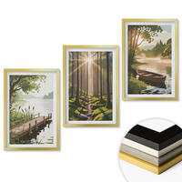 WANDBILDER 3er Set - 40x60 cm Goldrahmen - Landschaft aus Wald, See und Boot - Goldfarben, Kunststoff (40/60cm) - ArtPrintCave
