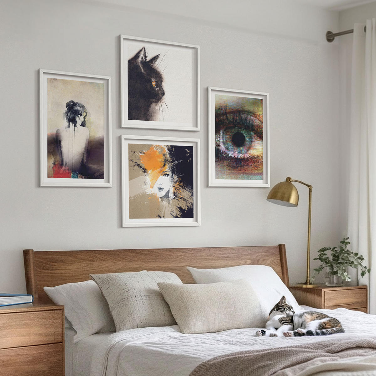 BILDER SET 4er Set - 50x50 cm & 40x60 cm Weißer Rahmen - Porträt einer Frau, Auge, Farben, Emotionen - Weiß, Kunststoff (50/50cm) - TULUP
