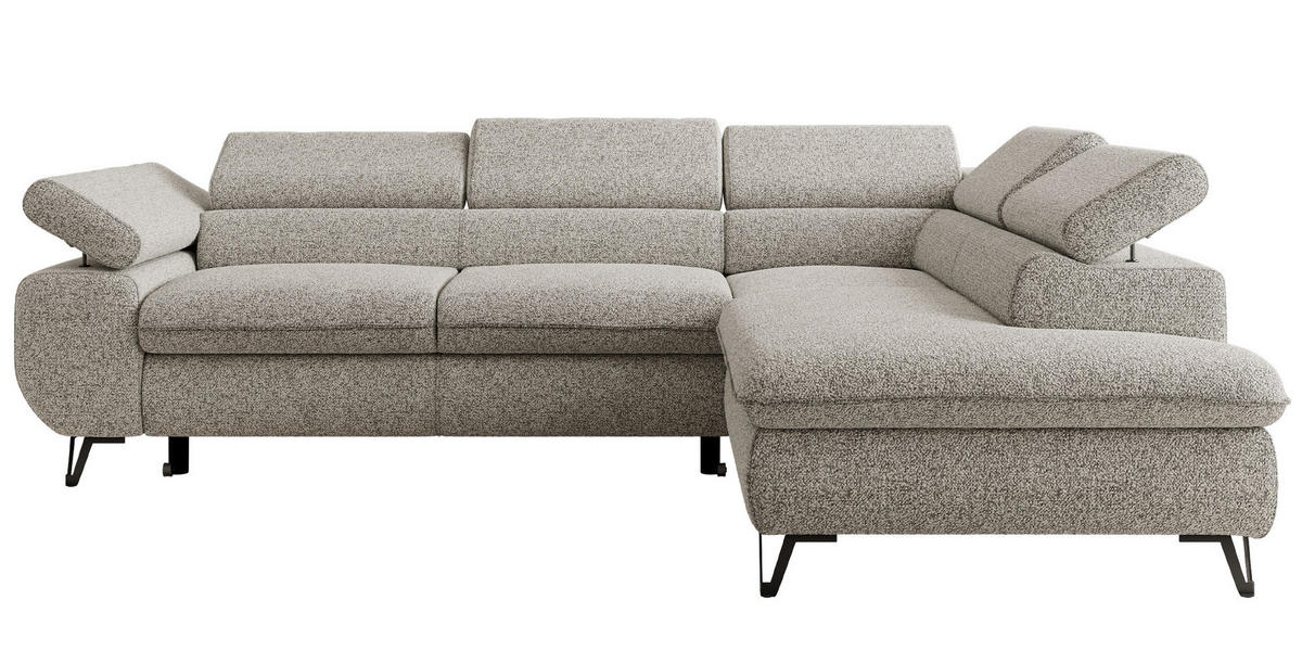 ECKSOFA PABLO L Hellgrau Struktur - Rechts Seite mit T25 Topper - Hellgrau/Schwarz, Textil/Metall (273/208cm) - MKS