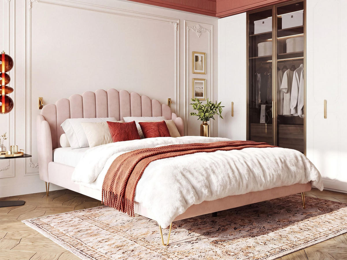 POLSTERBETT 180/200 cm Helles Beige Ambillou - Beige, Textil (180/200cm) - Beliani