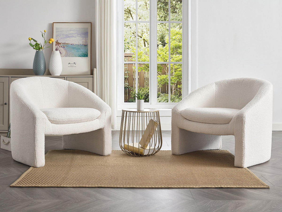 SESSEL - Bouclé-Stoff - Weiß - OSSANA - Weiß, Textil (83/74/74cm) - Vente-Unique