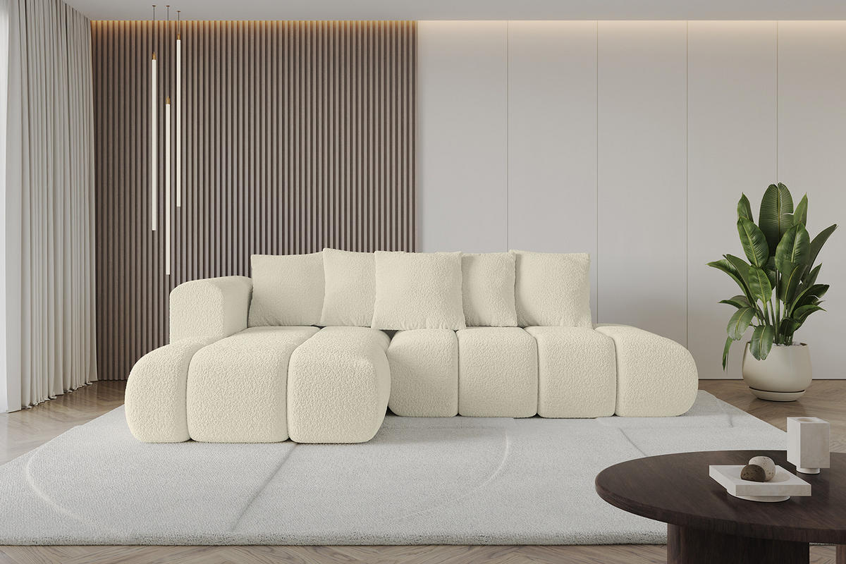 ECKSOFA Ottomane Links CLOUD-L-v1 289x180x40 Beige Bouclé - Beige, Holzwerkstoff/Kunststoff (180/289cm) - ALTDECOR