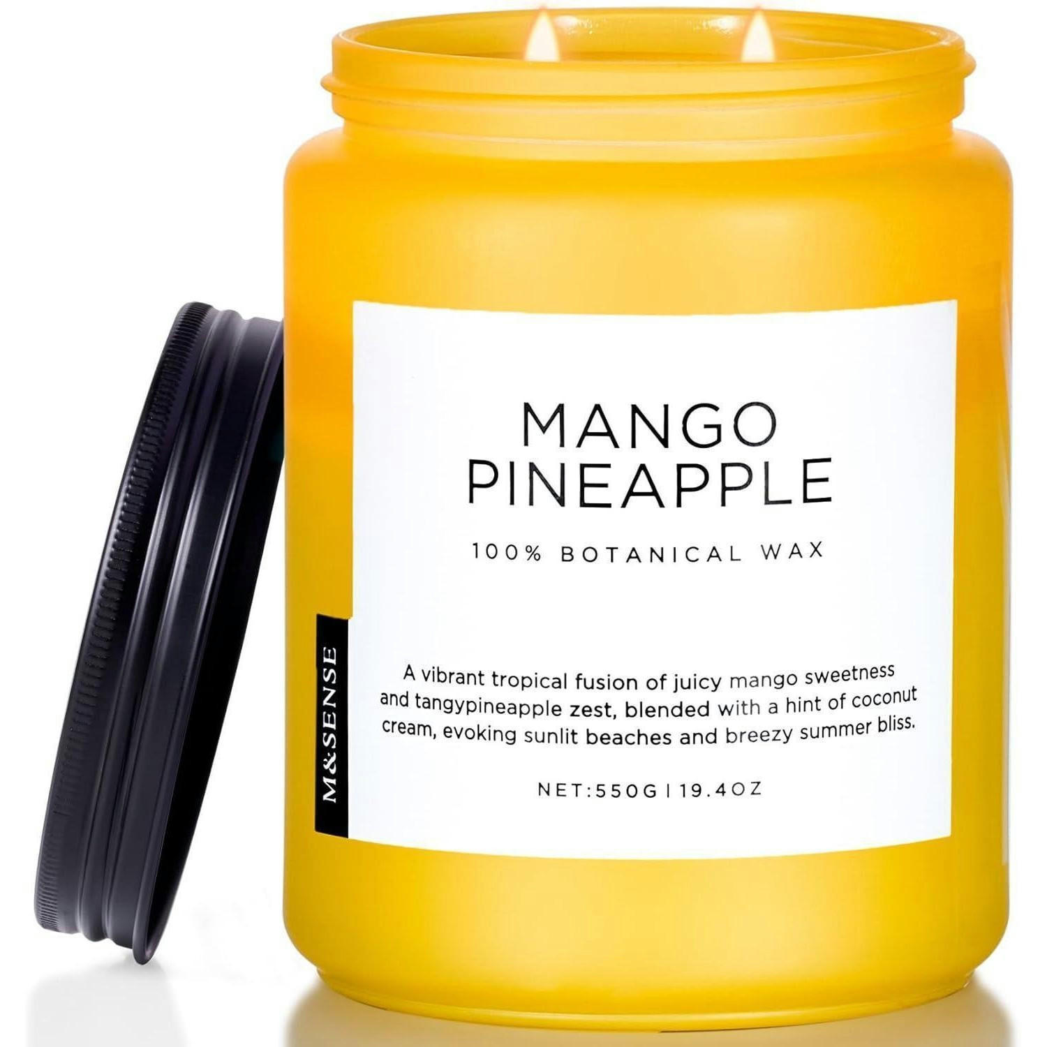 DUFTKERZE Mango-Ananas 550g Sojawachs 110 Stunden Brenndauer 2 Dochte - Gelb, Paraffin (13cm)