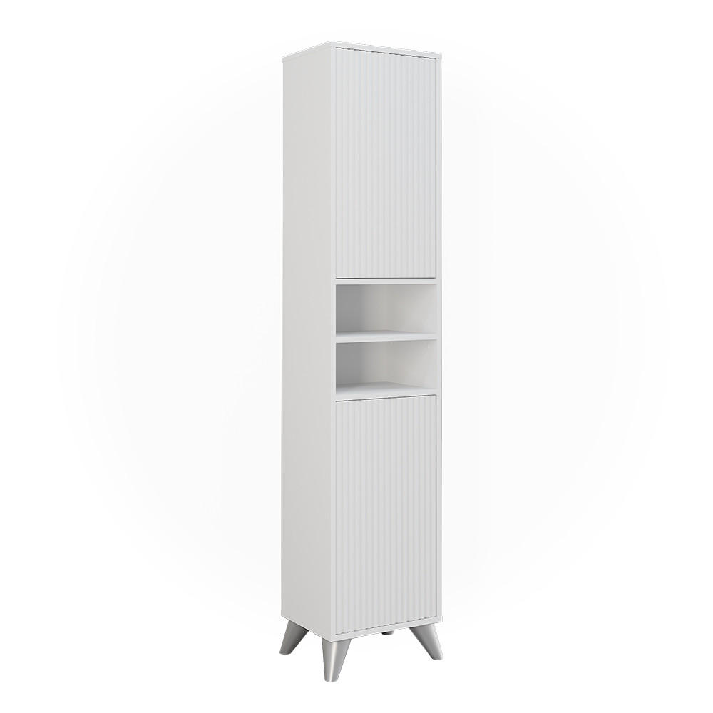 BADSCHRANK Leano Weiß 38 x 180 cm mit 2 Türen - Weiß, Holzwerkstoff (38/180/30cm) - Vicco