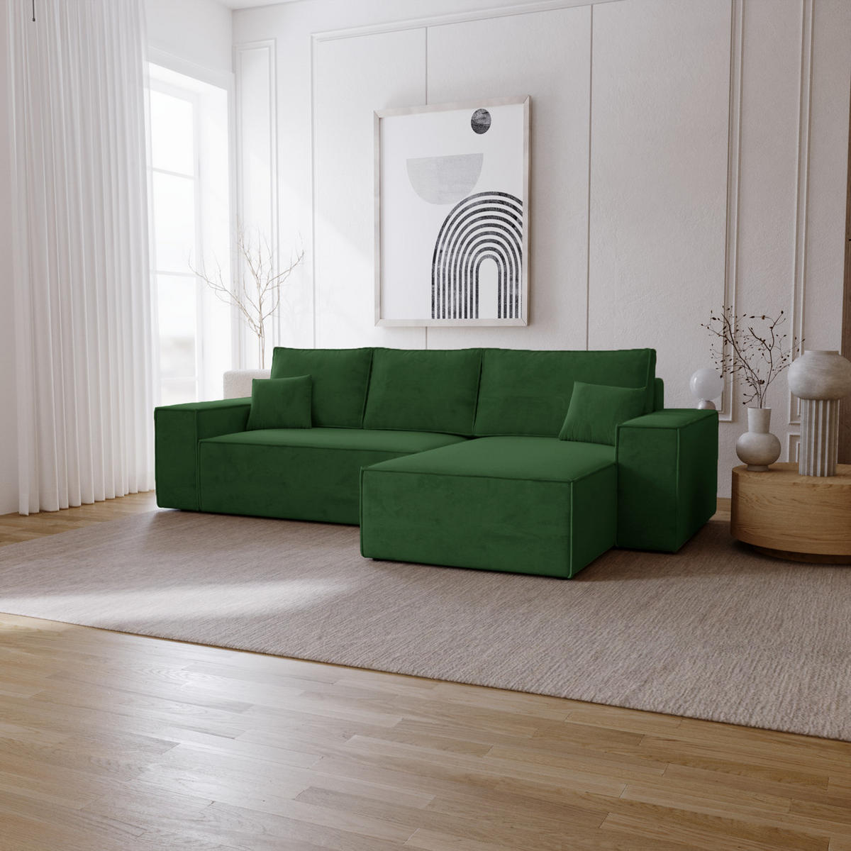ECKSOFA mit Schlaffunktion Bergamo L 280 cm, Samt, Rechts - Grün - Grün, Holz (189/277cm) - Emporius